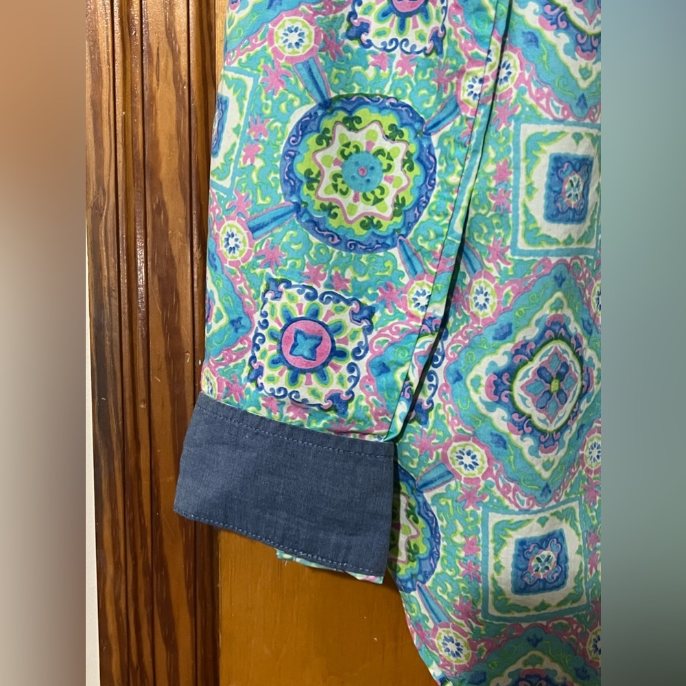 Talbots Multi-Colored Geometrical Button Down Blo… - image 4